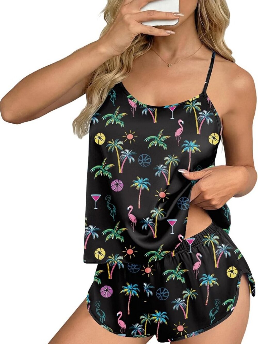 Silk Satin Pajama Set for Women | Backless Cami Top & Shorts Lingerie Nightwear